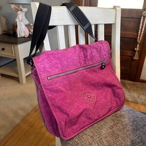 Kipling Expandable Large Messenger Bag Crossbody Shoulder Bag Fuscia Pink Nylon